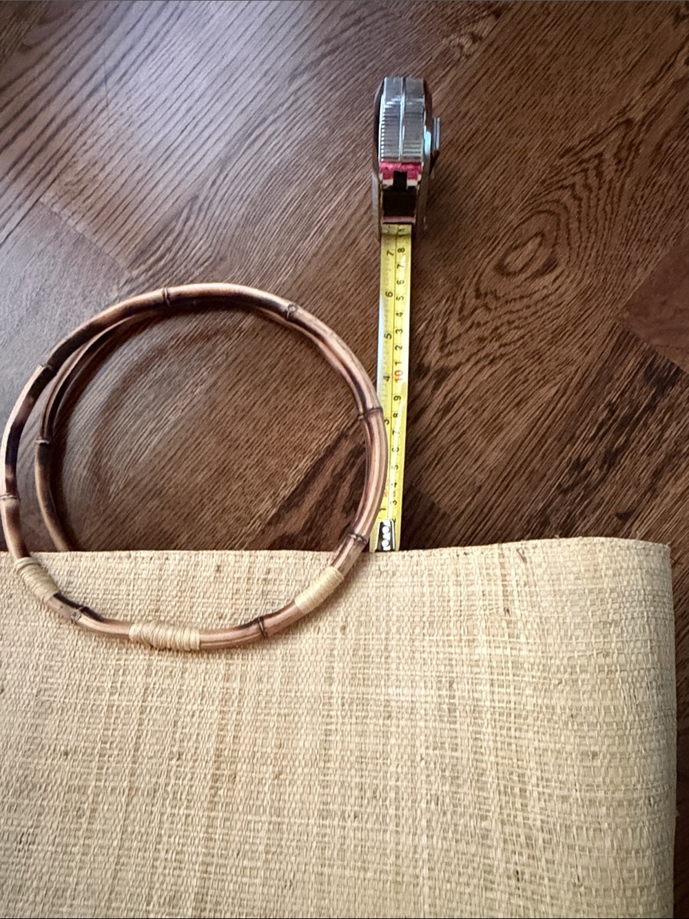 Large fabric lined Straw Tote Bag with Bamboo Handles - Natural - Picture 11 of 14